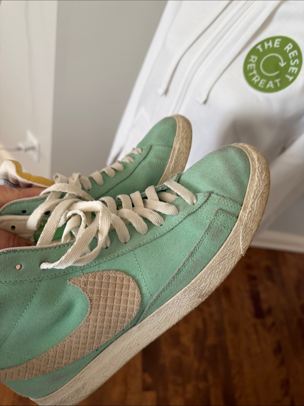 Nike Mint Green and White High-Top Sneakers - Picture 4 of 7